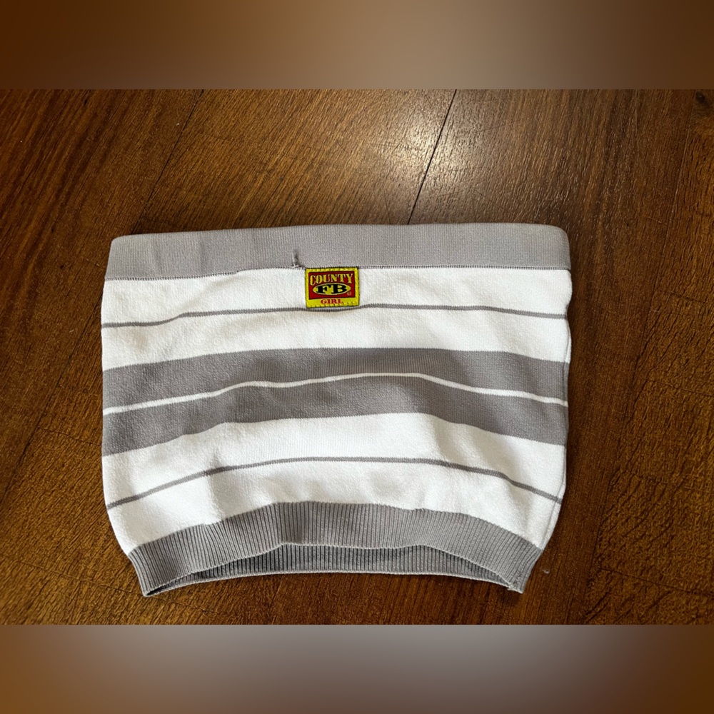 FB COUNTY Girl Gray & White Striped Knit Crop Top